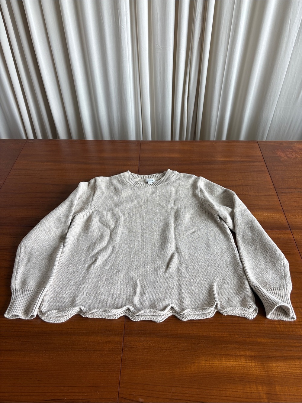 J.Crew Tan Crewneck Sweater - Scalloped Hem, Size Large - Picture 7 of 7